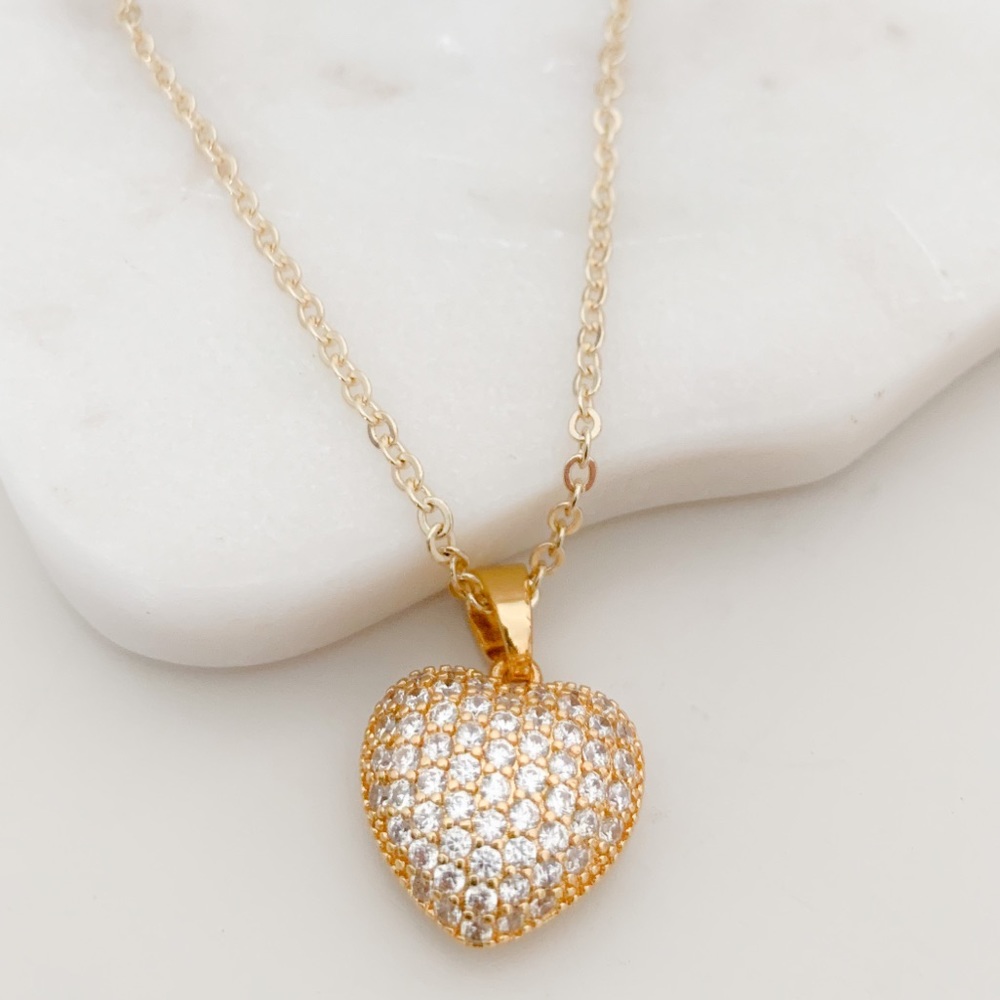 🎉HP🎉Micro Paved Puffed Heart Necklace | 14k Gold Filled - Picture 2 of 8